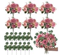 DVDVBOOM 6 Bunches Peony Artificial Flowers, Faux Peonies Hydrangea Eucalyptus Bouquet, Silk Vintage Realistic Peony Floral Arrangement for Wedding Centerpiece Table Vase Home Party (Dusty Pink)