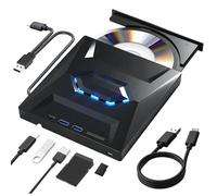 DVDVBOOM 7 in 1 External DVD Drive, External DVD CD Burner Portable Optical Drive Hub for Laptop Desktop PC Windows 7/8/10/XP Mac Linux, Plug & Play CD/DVD Burner Player Compatible