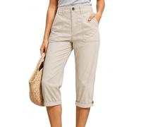 DVDVBOOM Cargo Capri Pants for Women Summer Capri Cropped Pants with Pockets High Waisted Button Straight Leg Casual Hiking Outdoors (UK, Alpha, L, Regular, Regular, Beige)