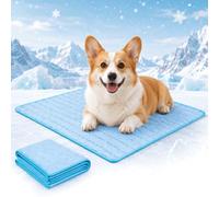 DVDVBOOM Dog Ice Silk Cooling Mat Large Medium Small, Reusable Ice Pack Cooling Pet Bed for Cats Summer Indoor,Washable Non Slip Pet Cooling Pad for Indoor Crate Sofa Floor (Blue M (70x50cm))