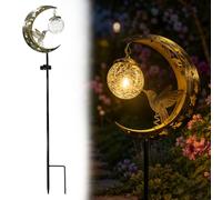 DVDVBOOM Hummingbird Moon Solar Lights Garden, Waterproof Hummingbird Moon Solar Garden Stake Light, Hanging Solar Crackle Glass Globe Warm LED Light, for Outside Yard Pathway Lawn Patio Decor Gifts