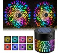 DVDVBOOM Solar Mandala Lights Outdoor Wall, 7-Color Changing Solar Powered Mandalas Projector Light, Waterproof Metal Fence Decorative Lamp for Garden Patio Backyard Yard Pathway Decor