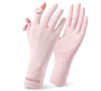DVDVBOOM Women Ice Silk UV Protection Gloves Full Finger Touch Screen Anti-Slip Breathable Summer Gloves for Driving Cycling Golf Fishing Outdoor (Pink)