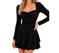 DVDVBOOM Women's Ruffle Long Sleeve Mini Dress Square Neck Party Dresses | A Line Short Corset Ruched Waist Sexy Dresses