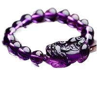 dvegGEE Beaded Bracelets Crystal Amulet Bracelet Feng Shui Prosperity Stretch Bangle 3A Amethyst Talisman(Amethyst-10 mm)