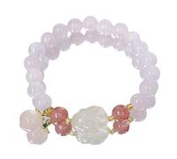 dvegGEE Beaded Bracelets feng Shui Fortune Bracelet 8mm Pink Peach White red Chalcedony Rabbit Amulet