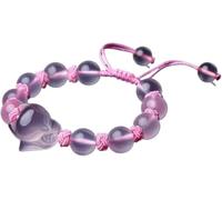 dvegGEE Beaded Bracelets Feng Shui Wealth Love Amulet Bracelet Pink Rose Fox Hand-Carved Talisman Stone