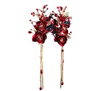 dvegGEE Hair Accessories for Women,2pcs Set Red Fairy Tassel Hair Clips Earrings Sets Flower Chinese Wedding Hair Accessories