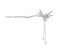 dvegGEE Hair Accessories for Women,Chinese Hair Stick Pearl Tassel Metal Cosplay Hairpin Vintage Flower Step Hair Stick for Women Lady(Silver_16.5x4 cm)