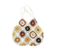 dvegGEE Handbags,Floral Crochet Tote Bag Large Capacity Knitted Bag Trendy Handmade Boho Bag Vintage Out Handbag(White)