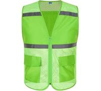 dvegGEE High Visibility Mesh Reflective Vest, Multi-Pocket Zipper Safety Vest Workwear(Green,M)