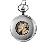 dvegGEE Retro Silver Black Smooth Mechanical Pocket Watch Hand Winding Watch Numerals Dial Chain