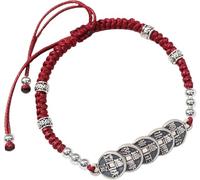 dvegGEE Silver Five Emperors Coin Feng Shui Bracelet Chinese Red Cord Bracelet Antique Silver Lucky Wealthy Amulet