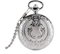 dvegGEE Silver Shield Design Pocket Watch Men Women Clock Mechanical Hand-Winding