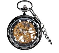 dvegGEE Vintage Skeleton Mechanical Hand-Winding Pocket Watch Retro Black Pocket Clock