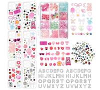 Dvehdbay 2250 PCS Junk Case Charms - Charms for Junk Cases, DIY Pink Phone Junk Case Kit, Letter Beads Phone Decorating Nail Kit, Cute Rhinestone Tool Set (Random Patterns), 11*8.5, Acrylic, No