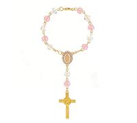 Dvehdbay Steering Wheel Rosary Charm Accessory - Mother Mary Steering Wheel Charm, Rosary for Car Mirror Hanging, 7.48 in, Crystal, No Gemstone