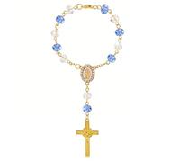 Dvehdbay Steering Wheel Rosary Charm Accessory - Mother Mary Steering Wheel Charm, Rosary for Car Mirror Hanging, 7.48 in, Crystal, No Gemstone