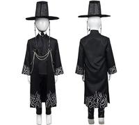 DVERFSWEV-GH Cosplay Costume Black Robe Top Pants Set with Accessories Hanbok Korean Traditional Hat Anime Halloween Costumes for Boys Girls(120)