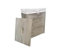 DVier Laundry Basket Real Wood Solid Wood Paulownia Anthracite Grey Cover Lid 2 x Variants (Size S 37 x 27 H 46 cm)
