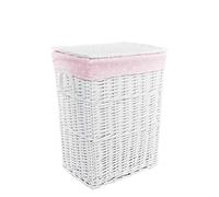 DVier Rectangular White Wicker Laundry Basket with Lid and Cover, BxTxH 32x24x48cm