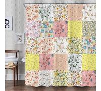 Dvikvmo Vintage Patchwork Floral Shower Curtain Boho Flowers Country Wildflowers Rustic Blooming Flower Splicing Design Paisley Pattern Bathroom Curtains Set Polyester Bath Fabric Included Hooks