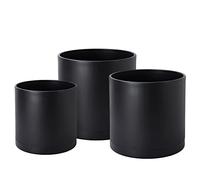 D'vine Dev 10 Inch 12 Inch 14 Inch, Set of 3 Plastic Planter Pots for Plants with Drainage Hole and Seamless Saucers, Black Color, XX-Large, 74-E-XXL-2
