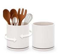 D'vine Dev 360° Rotating Utensil Holder - 5" Kitchen Utensil Crock for Countertop, Modern Cooking Tool Organizer for Kitchen Storage & Décor, Set of 2, Oatmeal, 72-Y-D-1