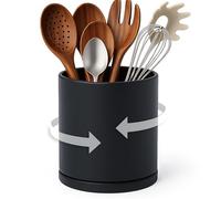 D'vine Dev 360° Rotating Utensil Holder - 5" Kitchen Utensil Crock for Countertop, Modern Cooking Tool Organizer for Kitchen Storage & Décor, Black, 72-X-B-1