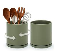 D'vine Dev 360° Rotating Utensil Holder - 5" Kitchen Utensil Crock for Countertop, Modern Cooking Tool Organizer for Kitchen Storage & Décor, Set of 2, Olive, 72-Y-C-1