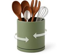 D'vine Dev 360° Rotating Utensil Holder - 5" Kitchen Utensil Crock for Countertop, Modern Cooking Tool Organizer for Kitchen Storage & Décor, Olive, 72-X-C-1