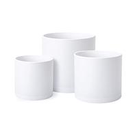 D'vine Dev 6.5 Inch 8 Inch 10 Inch, Set of 3, White Colour Planter Pots for Plants with Drainage Hole and Seamless Saucers, Large, 74-E-L-1