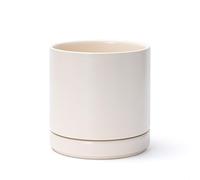 D'vine Dev 6.5 Inch Ceramic Planter Pot with Drainage Hole and Saucer, Indoor Cylinder Round Planter Pot, Oatmeal, 94-O-C-8