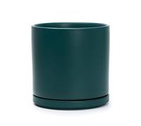 D'vine Dev 8 Inch Ceramic Planter Pot with Drainage Hole and Saucer, Indoor Cylinder Round Planter Pot, Teal, 94-O-D-9