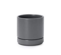 D'vine Dev Ceramic Planter Pot with Drainage Hole and Saucer, Indoor Cylinder Round Planter Pot, 4.3 Inch, Grey, 94-O-XS-3
