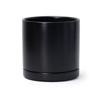 D'vine Dev Ceramic Planter Pot with Drainage Hole and Saucer, Indoor Cylinder Round Planter Pot, 8 Inch, Black, 94-O-M-2