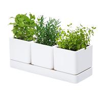 D'vine Dev Herb Garden Planter Set, Plastic Plant Pots with Drainage and Saucer, Indoor Succulent Cactus Vegetable Pot for Windowsill, Garden Balcony, White, Set of 1, 76-V-A-1
