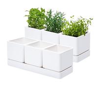 D'vine Dev Herb Garden Planter Set, Plastic Plant Pots with Drainage and Saucer, Indoor Succulent Cactus Vegetable Pot for Windowsill, Garden Balcony, White, Set of 2, 76-V-A-2