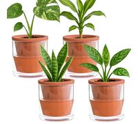 D'vine Dev Self Watering Terracotta Planter Pot, 4 in, 4-Pack, 37-Z-A-1-F