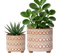 D'vine Dev Set of 2 Terracotta Planter Pots, 4 Inch & 6 Inch, Modern Design Plants Pot with Drainage Hole, Terracotta/White, 31-953-B-1