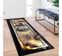 DVKKHD 100 Dollar Bill Area Rug for Bedroom, Gold Burning Money Rug, Non Slip Runner Rug for Hallway, Modern Washable Rugs for Kitchen and Bathroom, Cool Laundry Room Living Room Carpet Mats 20”x49”