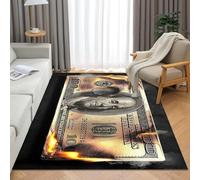 DVKKHD 3x5 Rug for Living Room Decorations, Modern Non Skid Money Rug, Burning 100 Dollar Bill Area Rug for Bedroom, Cool Indoor Washable Rugs, Office Entry Mat, Living Room Carpet 35”x59”