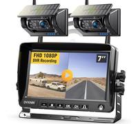 DVKNM 2 x Magnetic Solar Backup Camera, HD1080P 3 Minutes DIY Installation DVR, 7 Inch IPS Monitor, Rechargeable Rear View Camera System for Gooseneck, Horse Trailer, Fifth Wheel/Car