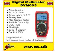 DVM005 Digital Multimeter AC/DC, Battery, °C/°F, Continuity, NCV, CAT III 600V
