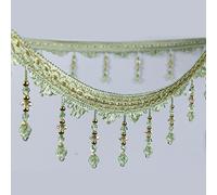 dvnFWKc 12 Yards Curtain Sewing Trim Crystal Beaded Lace Fringe Hanging Beads Tassel Edge Braid Ribbon Lace Home Decor (Green)