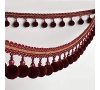 dvnFWKc Curtain Fringes Trim, 3 Meter Curtain Trims Pom Pom Beaded Pendants Braid Tassel Ball Fringe DIY Sewing Crafts Table Lampshades Decorative(Wine red)