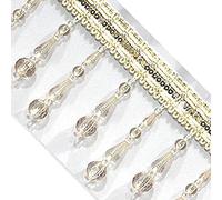 dvnFWKc Curtain Fringes Trim, 3 yard Beaded Fringe Trim Crystal Beads Lace Sewing Tassel Curtain Accessories Pendant Edge Lampshade Upholstery Trim Decor(Beige)