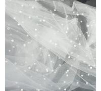 dvnFWKc Tulle Organza Fabric for DIY, Wide Tulle with Pearl Beads Mesh Lace Fabric for Wedding Party Decoration Dress Bridal Veil Tutu Sewing DIY Crafts(White)