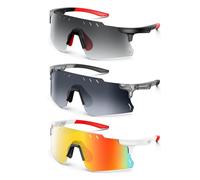 Dvobez 3-Pack Polarized Sports Sunglasses - Frameless for Unobstructed Wide View - UV400, Non-Slip Fit for Cycling, Driving, Black Gray / Translucent Gray White / White Red, Standard Size - Fits most