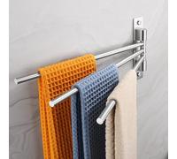 Dvocel Towel Rail with Drill Mounting 180° Swivelling 3-Arm Towel Rail Made of SUS304 Brushed Stainless Steel Towel Rail Wall Mounted Towel Rail for Bathroom and Kitchen, Silver